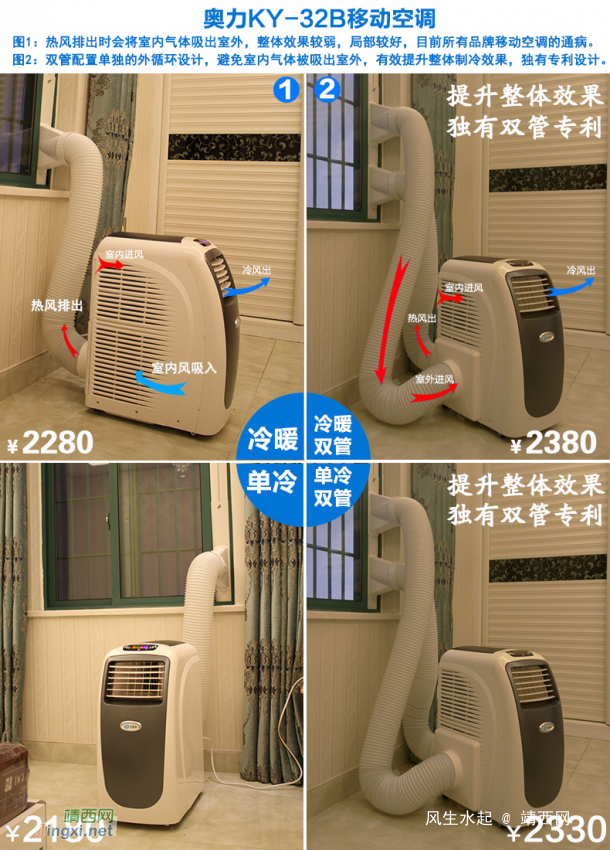 300元转二手空调 OLI/奥力 KY-32(KY-32B)窗式移动空调冷暖型1.5P匹厨房家用免安装 - 靖西网