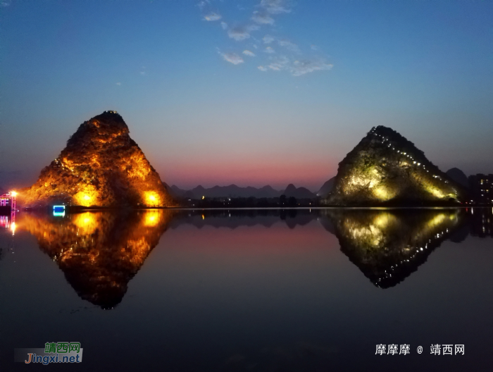 夕阳西下，霓灯明亮，靖西龙潭夜景。 - 靖西网