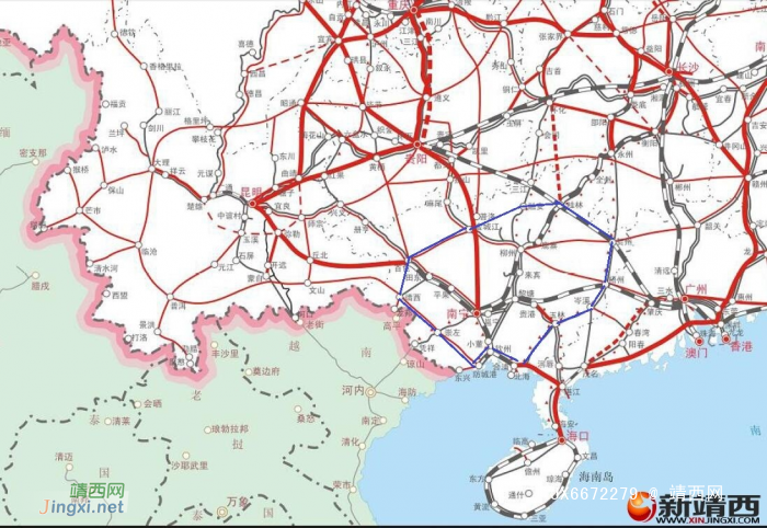 《中长期铁路网规划（2016-2025）》广西部分摘要，靖西属西南沿边铁路线 - 靖西网