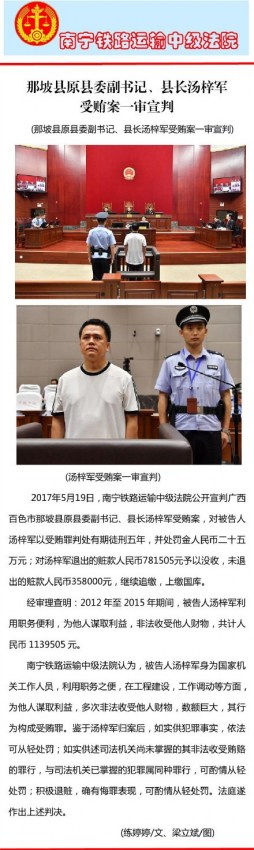 那坡县原县委副书记、县长汤梓军受贿案一审宣判 - 靖西网