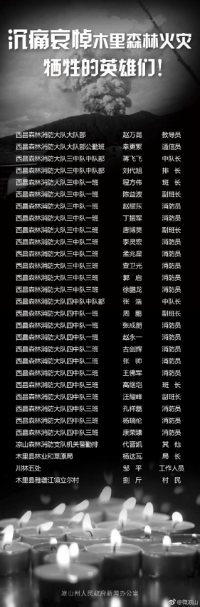 四川凉山州木里县森林火灾牺牲人员名单公布(图) - 靖西网