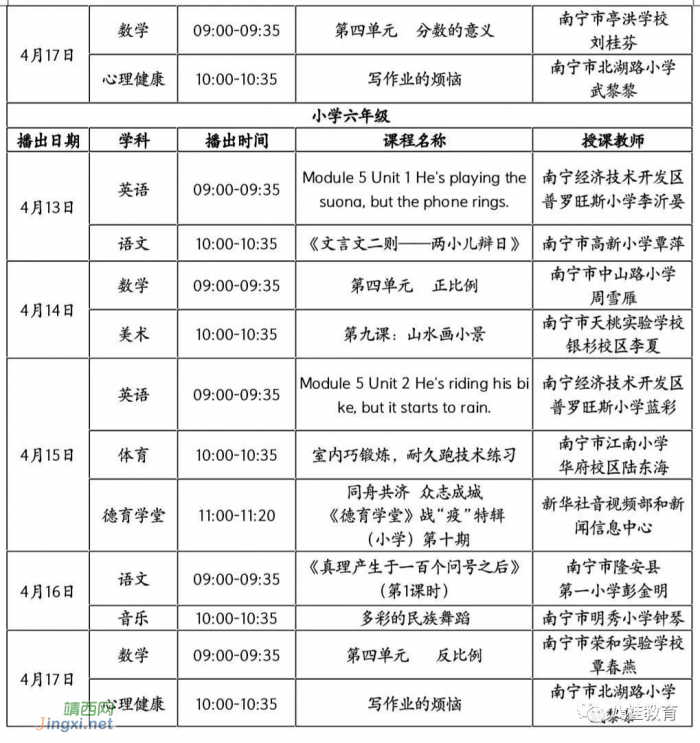 赶紧收藏@广西中小学“空中课堂”课表（4.13-4.17） - 靖西网