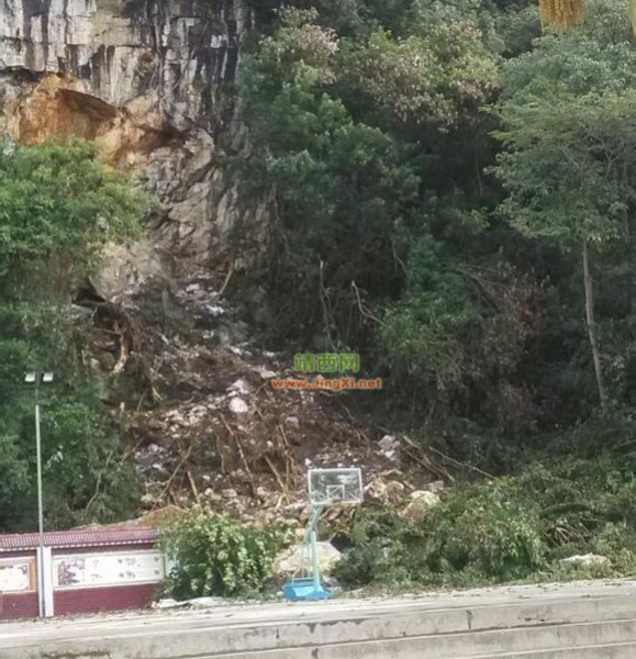 台风引起金山滑坡，二中围墙遭破坏，球场被封 - 靖西市·靖西网