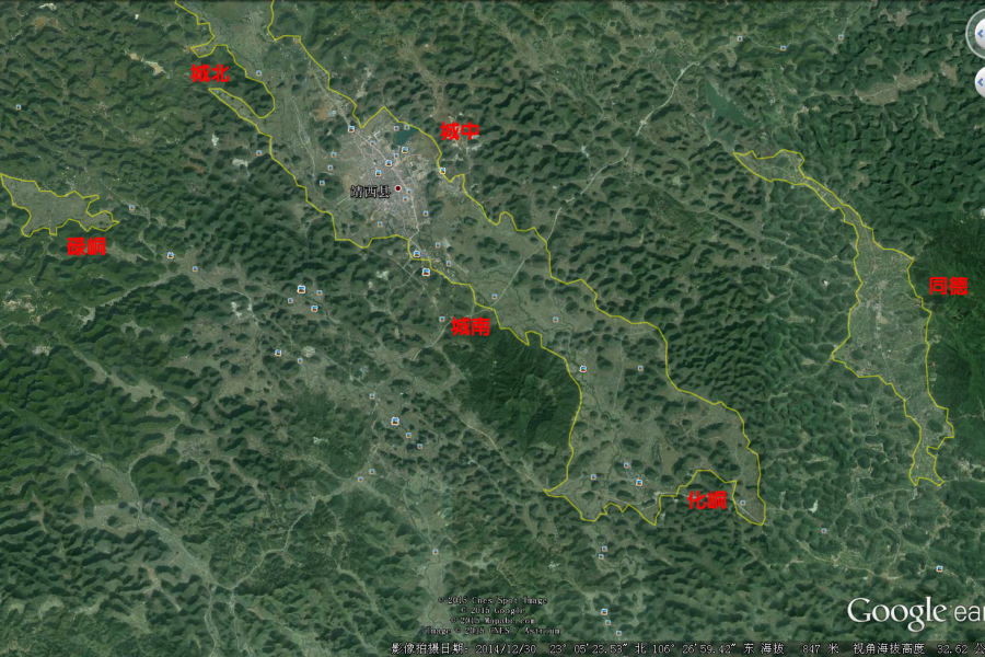 大山中的靖西，难得的几块平地（谷歌地球图） - 靖西市·靖西网