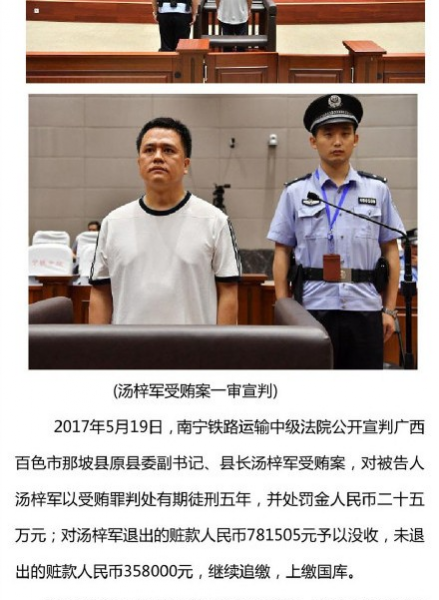 那坡县原县委副书记、县长汤梓军受贿案一审宣判 - 靖西市·靖西网
