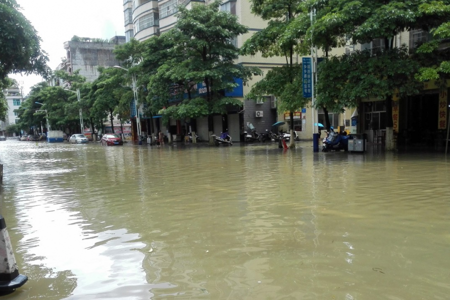 河水暴涨，环球附近道路被河水倒灌 - 靖西市·靖西网