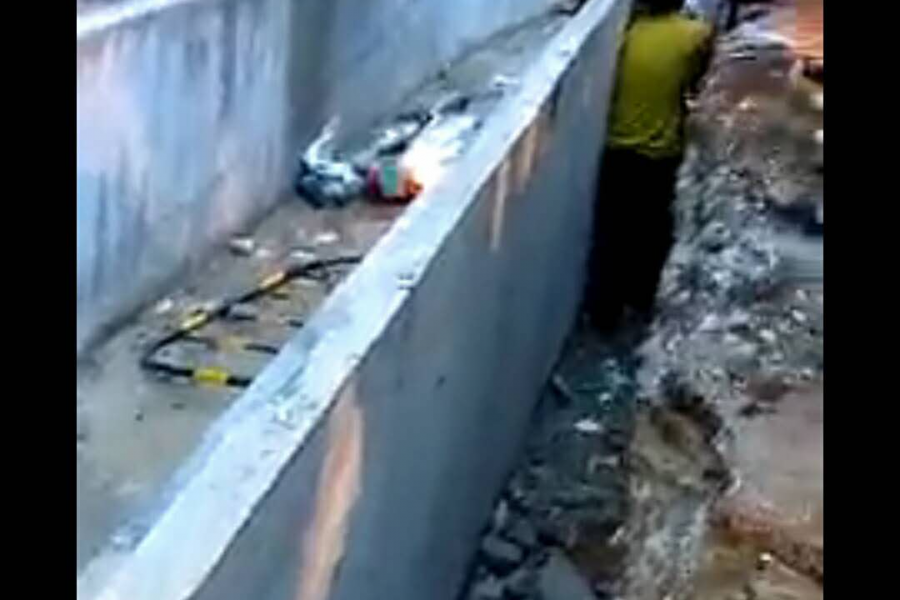 靖西一男子骑电车掉进在施工的水沟 - 靖西市·靖西网