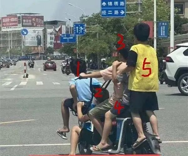 百色5个小孩共骑一辆电车，花式超载拿生命当儿戏 - 靖西市·靖西网