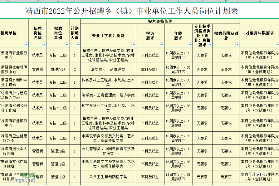 靖西市2022年公开招聘乡（镇）事业 单位工作人员公告 - 靖西市·靖西网